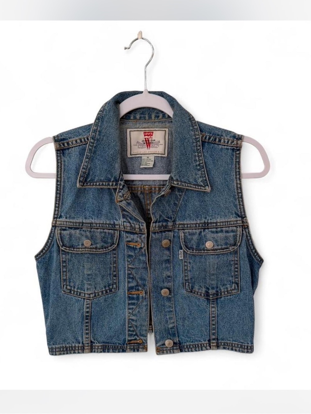VTG 90s Levi’s 1996 Jeans for Women Cropped Classic Blue Denim Vest Size M